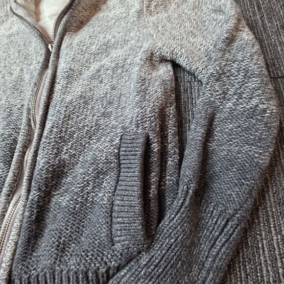 American Eagle Zip Up Sweater Size Large Fitted Gray Ombre Y2K Preppy Collared - Picture 4 of 11